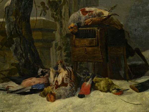 Still Life with Dead Game and Songbirds in the Snow