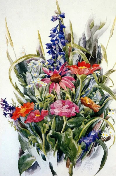 Zinnias, Larkspur and Daisies