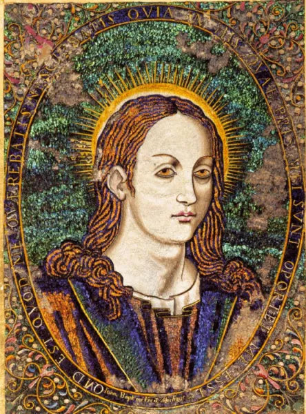 Portrait of Christ Made of Humming Bird and Parrot Feathers