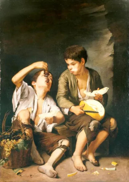 Boys Eating Grapes and Melon