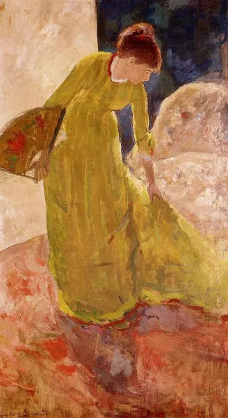 Woman Standing, Holding a Fan