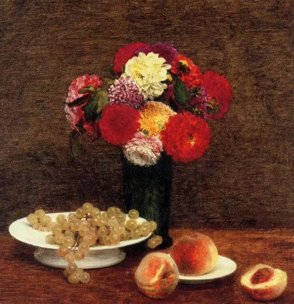 Still Life, Dahlias in a Green Vase
