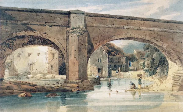 Wetherby Bridge, Yorkshire, looking through the Bridge to the Mills