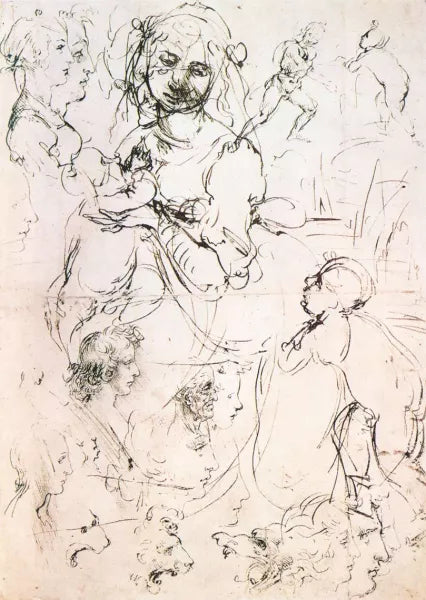 Study of Nursing Madonna and Profile Heads